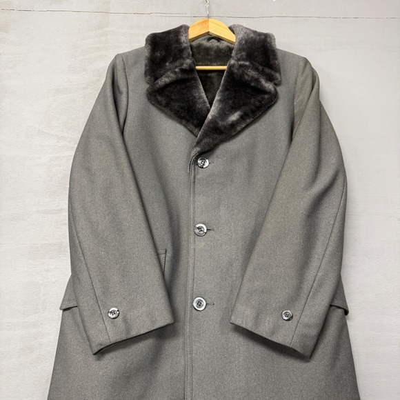 Vintage Travelknit Beautiful Sears Men's Grey Faux Fur Lined Overcoat Size‎ 36 R - Picture 7 of 8